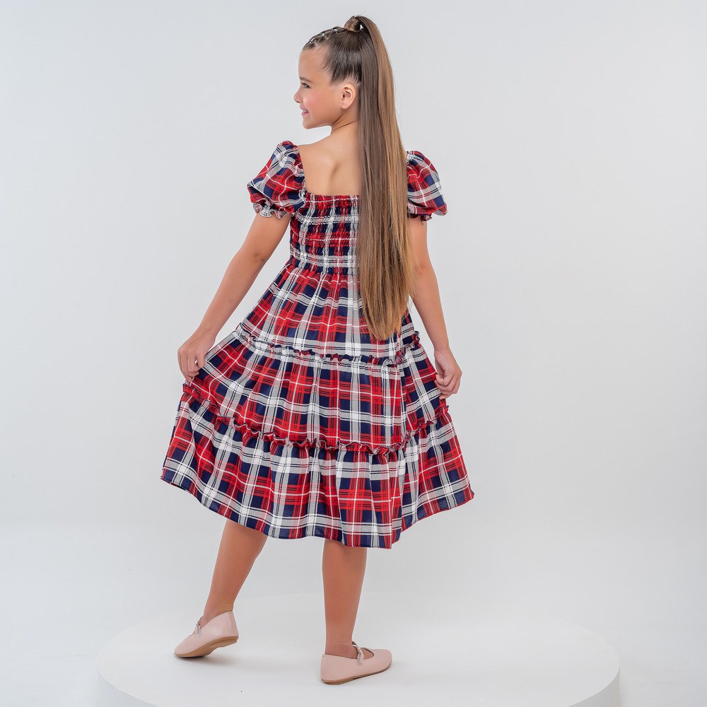 Vestido infantil xadrez vermelho junino - Mini Belas