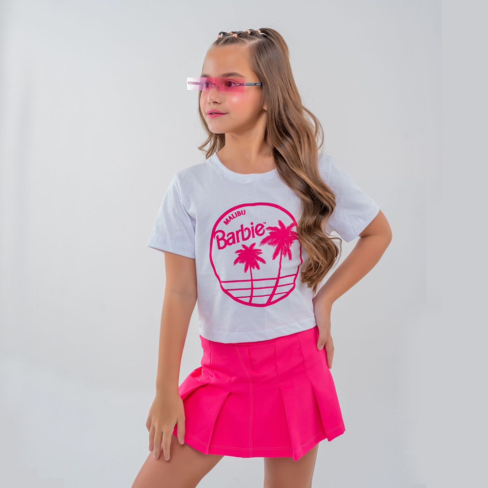 Blusa Infantil Manga Curta Estampada Barbie Tam 4 a 10