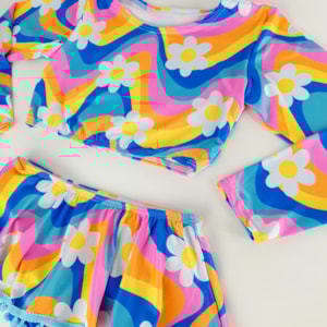 Biquíni Infantil Saia Flores Azul