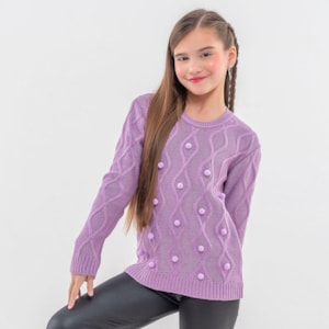 Blusa tricot infantil roxo pompom