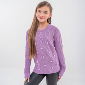 Blusa tricot infantil roxo pompom