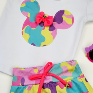 Conjunto infantil camuflado minnie c/ saia