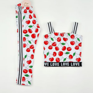 Conjunto infantil love cereja