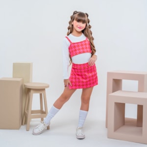 Conjunto infantil pied poule rosa 3 peças