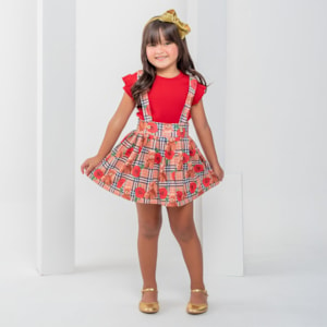 Conjunto Infantil Salopete Ursos Blusa Vermelha