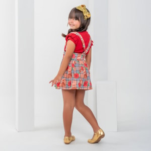 Conjunto Infantil Salopete Ursos Blusa Vermelha