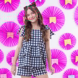 Conjunto Infantil Xadrez Junino Peplum