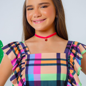 Conjunto Infantil Xadrez Short Saia