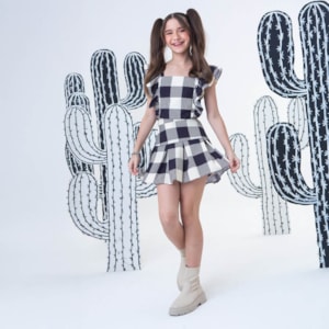 Conjunto Infantil Xadrez Short Saia P/B