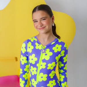 Maiô infantil Roxo Flor Verde