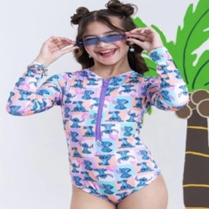 Maiô infantil Stitch Zíper Colorido