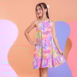 Vestido infantil 1 Ombro Print Colorido