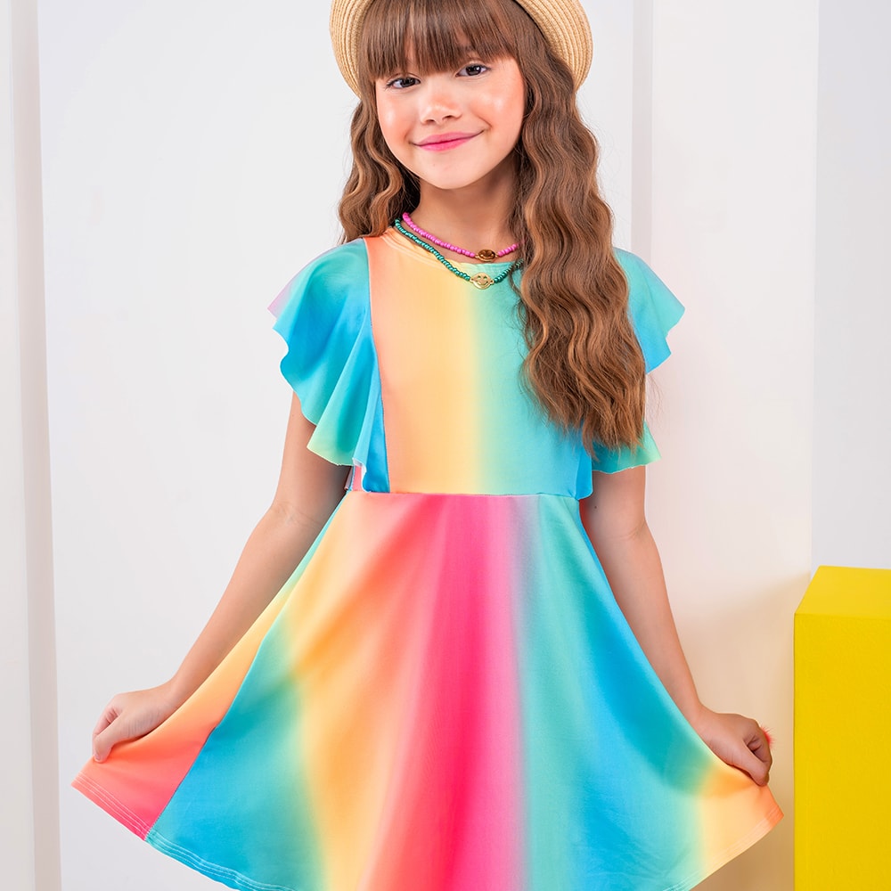 Vestido infantil arco-íris - Mini Belas