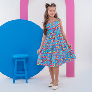 Vestido infantil arco-íris azul