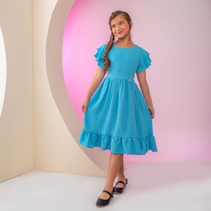 Vestido infantil azul turquesa