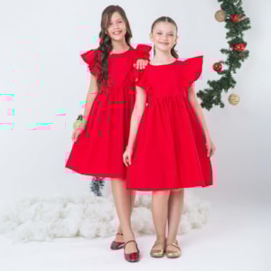 Vestido infantil Babados Vermelho Tricoline