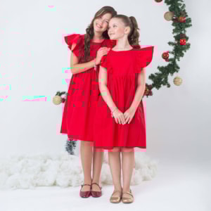 Vestido infantil Babados Vermelho Tricoline
