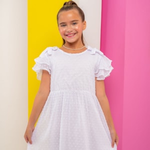 Vestido infantil branco mini poá