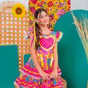 Vestido Infantil Floral Laranja São João