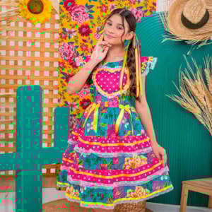 Vestido Infantil Floral Verde São João