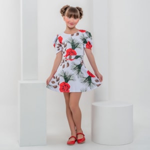 Vestido infantil gode rosas vermelhas