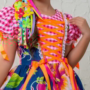 Vestido infantil junino floral azul Vestido infantil junino floral azul