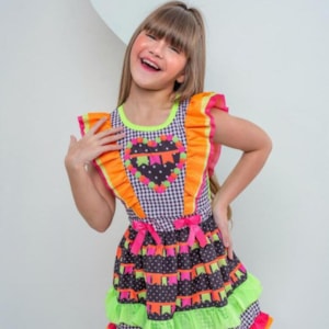 Vestido infantil junino neon