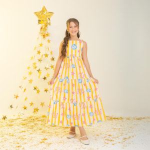 Vestido infantil Listrado Amarelo Concha