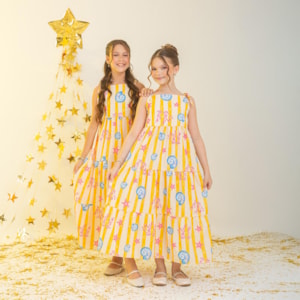 Vestido infantil Listrado Amarelo Concha