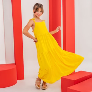 Vestido infantil longo amarelo sol