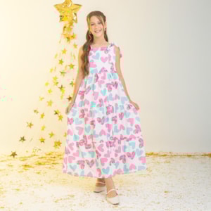 Vestido infantil Longo Corações
