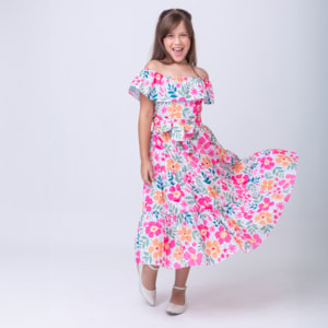 Vestido infantil Ombro Babado Florido