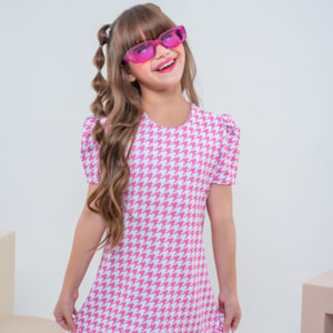 Vestido infantil pied poule rosa