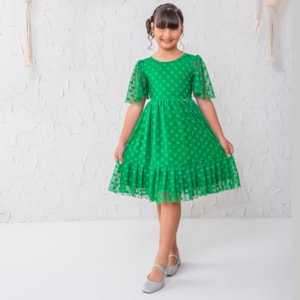 Vestido infantil Tule Poá Verde Rodado