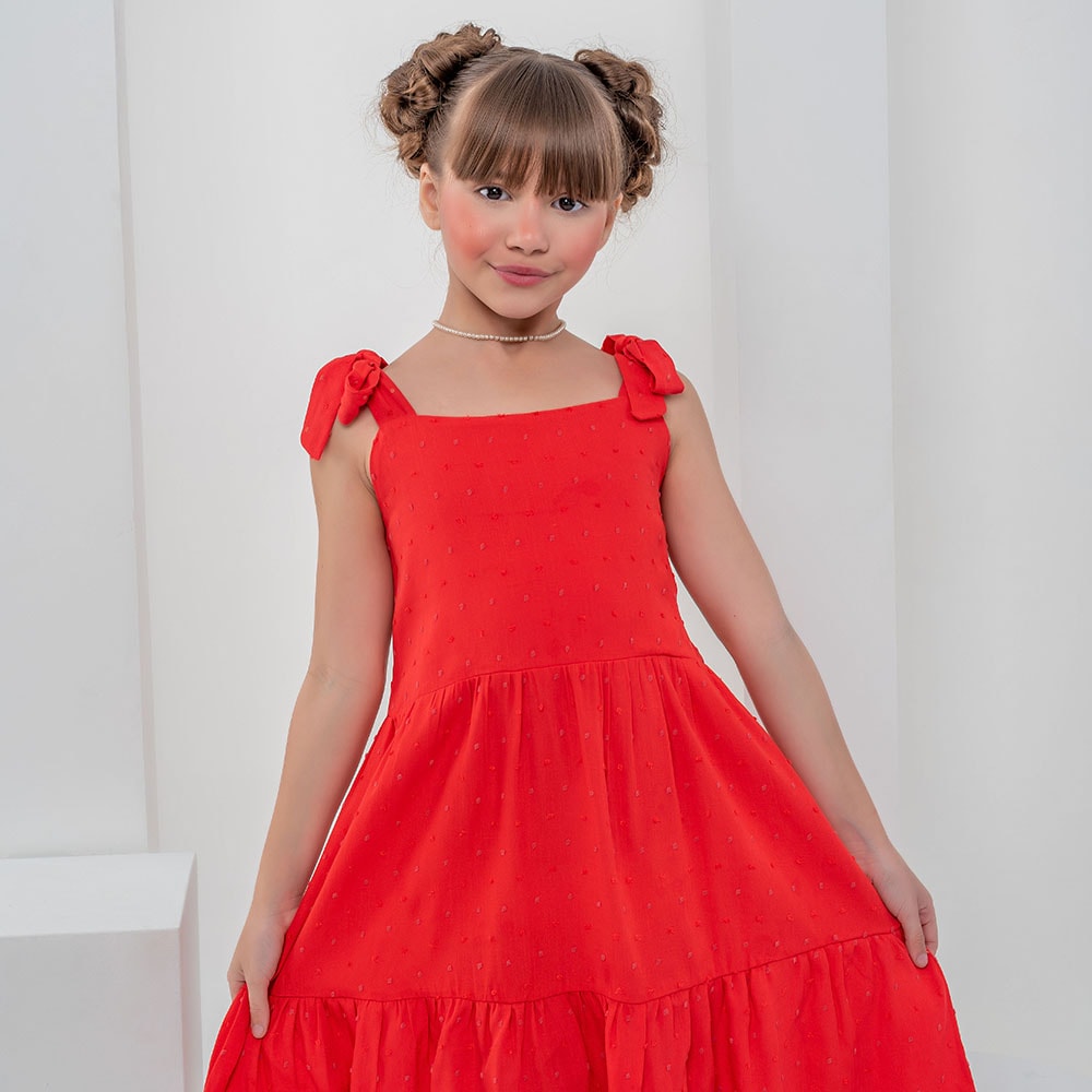 Vestido infantil vermelho rodado - Mini Belas