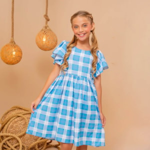 Vestido infantil xadrez azul