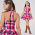 Vestido Infantil Xadrez Babados