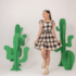 Vestido Infantil Xadrez Preto e Off