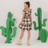 Vestido Infantil Xadrez Preto e Off