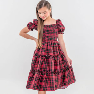 Vestido infantil xadrez vermelho e preto