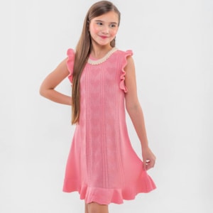 Vestido tricot infantil rosa